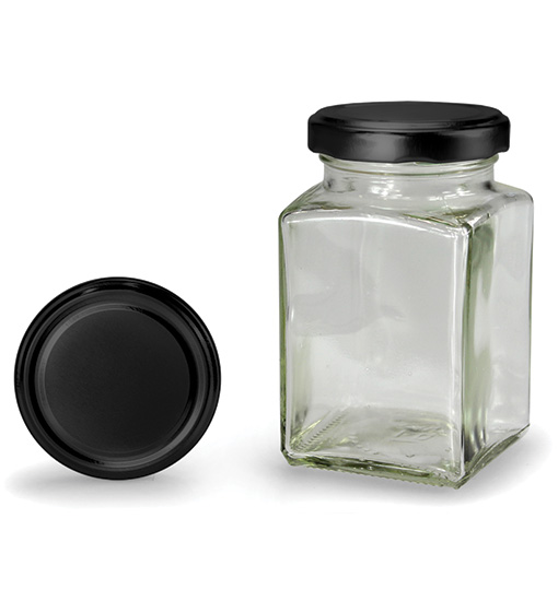 Frasco cuadrado con tapa negra 260 ml (TO 58)