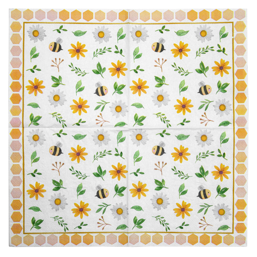 Servilletas de papel Abejas y flores - 20 piezas