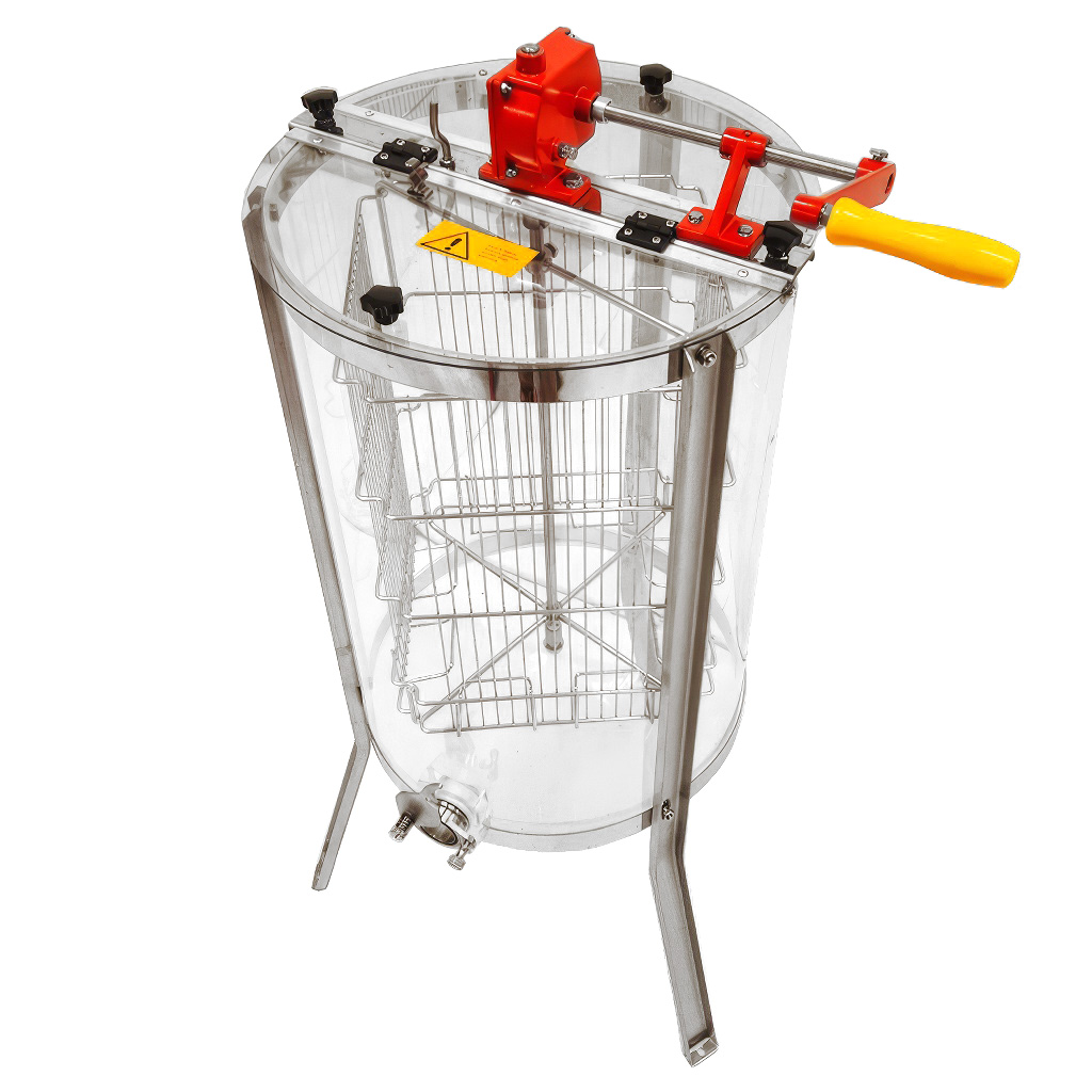 Extractor de miel Mellarius ProLine transparente 4 cuadros manual con manivela grande P45