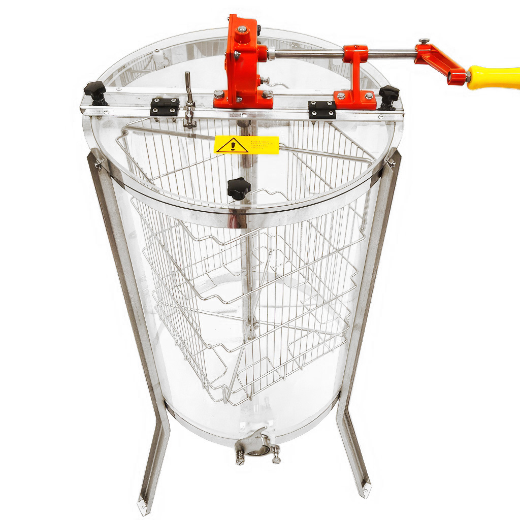 Extractor de miel Mellarius ProLine transparente 4 cuadros manual con manivela grande P45