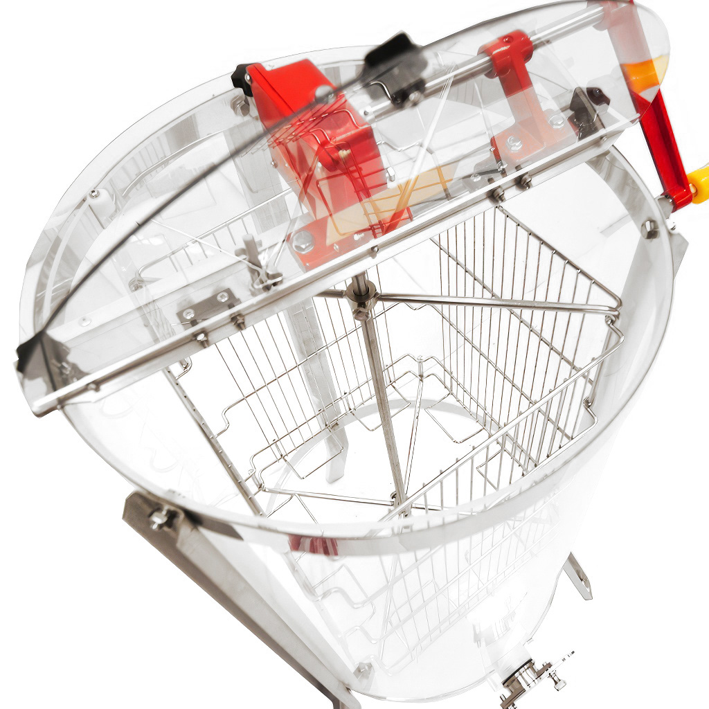 Extractor de miel Mellarius ProLine transparente 4 cuadros manual con manivela grande P45