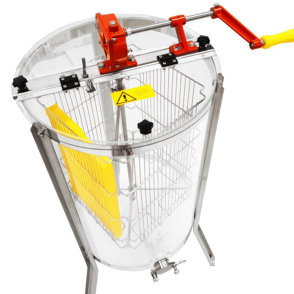 Extractor de miel Mellarius ProLine transparente 4 cuadros manual con manivela grande P45