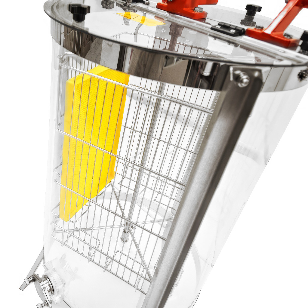 Extractor de miel Mellarius ProLine transparente 4 cuadros manual con manivela grande P45