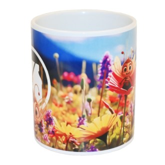 Taza con motivo infantil de abeja en flor