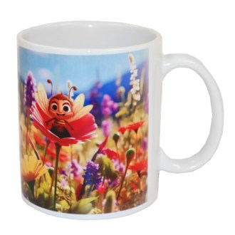 Taza con motivo infantil de abeja en flor