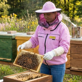 Chaqueta apícola con sombrero - violeta - Lysoň, talla: S-XXL